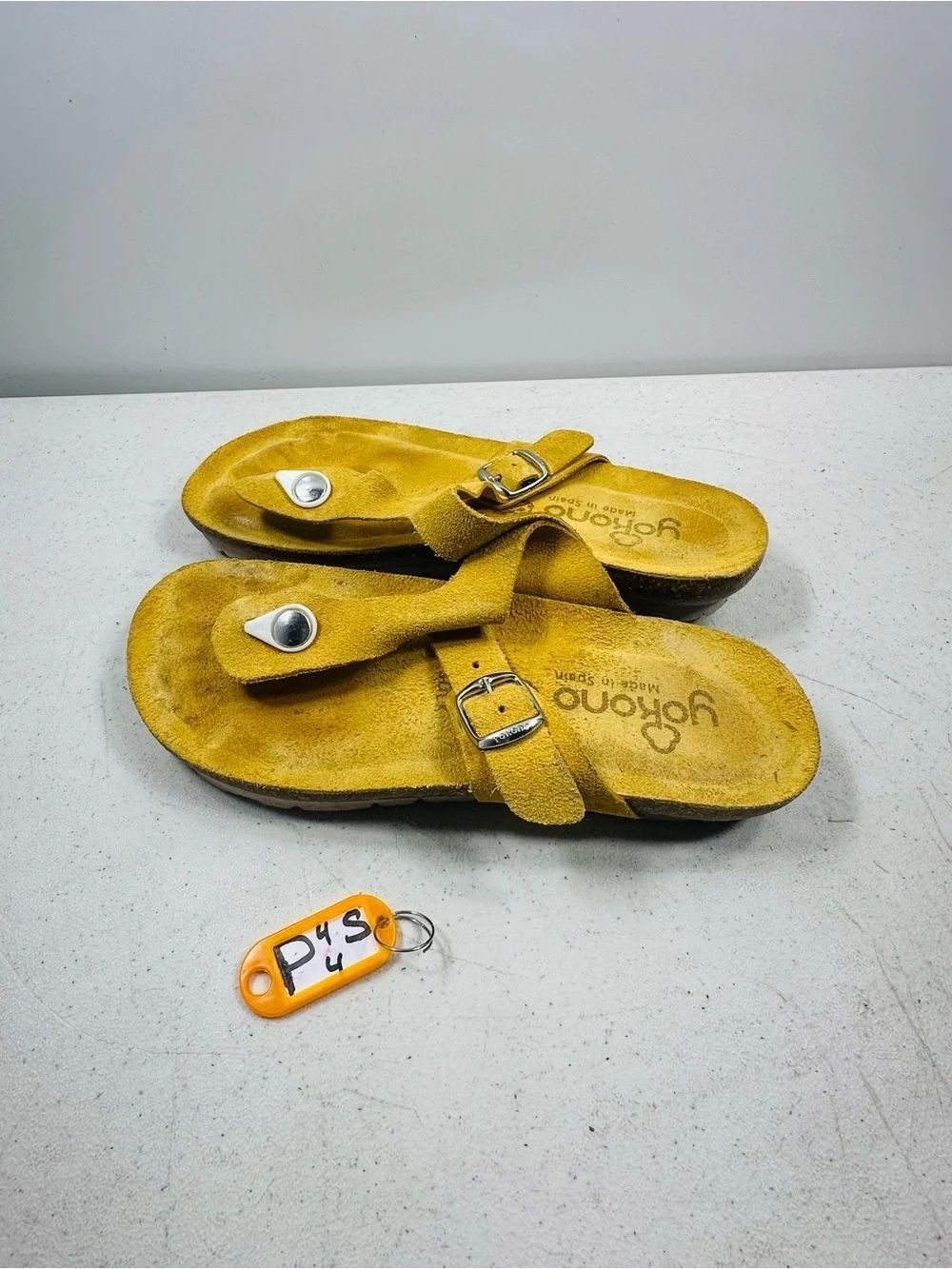 Yokono Oasis Womens Size 6 Slide Sandals Shoes Yellow Sock Leather Buckle